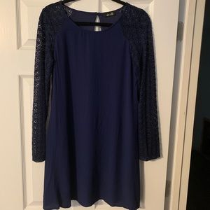 Long sleeve navy blue shift dress
